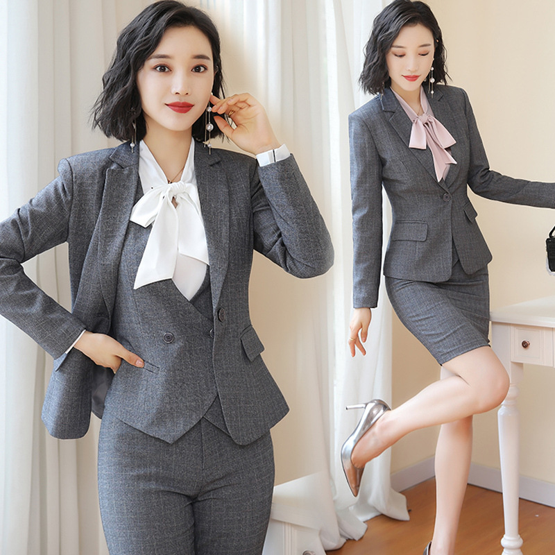 Business Fortress Women's Suit suit Work Clothes Fashion Chanel Elegant Grey Business Suit Vest Work Wear