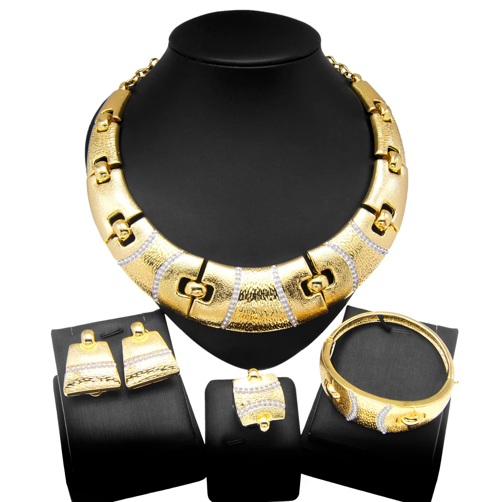 Newest Italian Gold Plated Jewelry Set Dubai Gold Colou High Quality Ladies Necklace Banquet Wedding Jewelry - Image 4