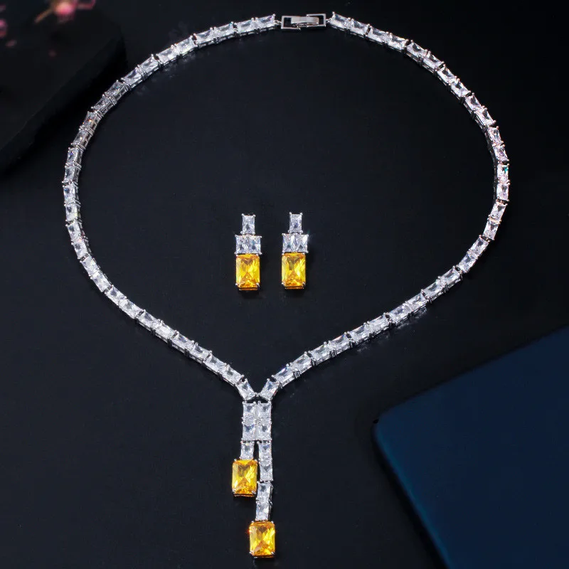 CC Party Necklace Earrings Wedding Jewelry Set for Women Luxury Minimalist Pendant Classic Rhinestone Hot Selling Bijoux T0146 - Image 2