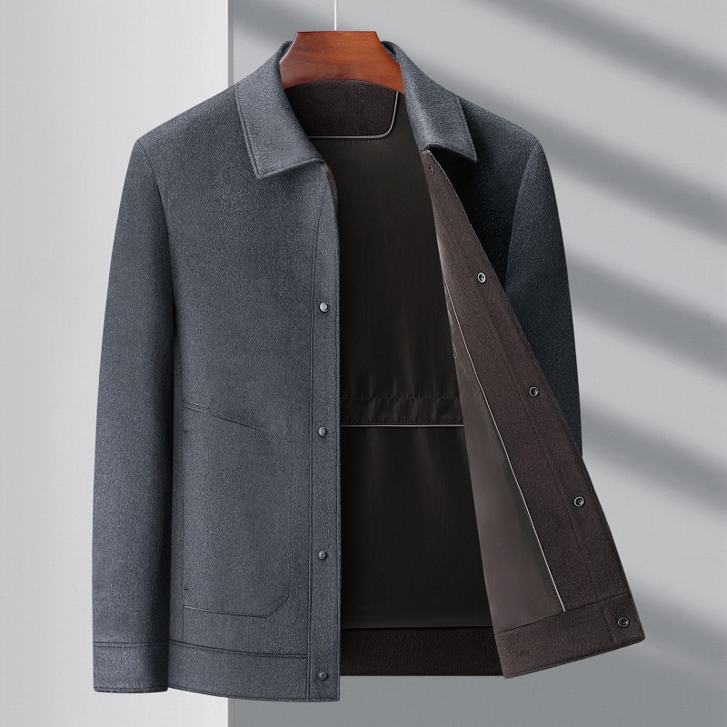 2025 Winter New Men's Pure Cashmere Wool Jacket Middle-Aged Men's Casual Turn-Down Collar Wool Coat for Men - Image 7