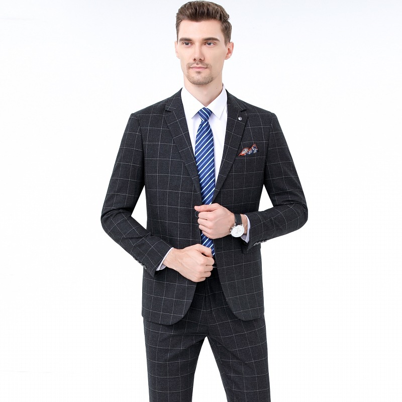 Autumn and Winter New Style Young and Middle-Aged Men's Suit Korean Style Business Slim Plaid Fashion Wedding Professional Dress - Image 2