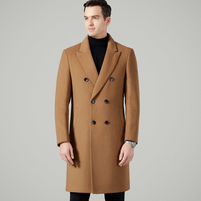 Woolen Outwear Men's Mid-Length Autumn and Winter Double-Breasted Double-Sided Cashmere Outwear Suit Collar Woolen Windbreaker for Men - Image 2