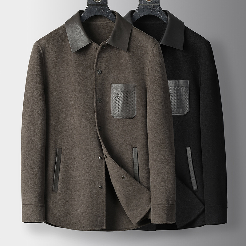 Double-Sided Men's Short Haining 2025 Autumn and Winter New Lapel Daily Casual Versatile Middle-Aged and Elderly Jacket Dad