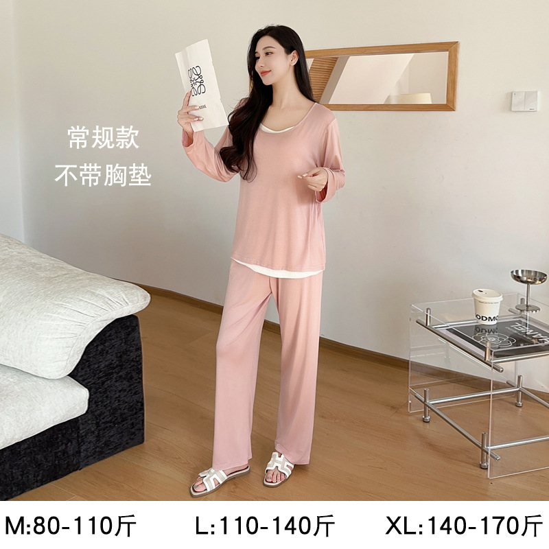 Pajamas with Breast Pads for Women, Spring and Autumn Modal Suit, Large Size 2026 New Autumn Long-Sleeved Long Pants Home Wear - Image 24
