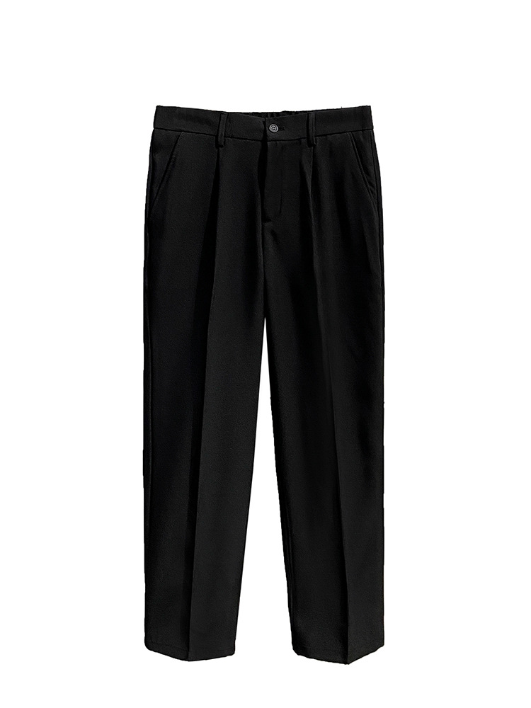 High-end Small Western Pants Boys Autumn and Winter fleece-lined Loose Straight Dosing Wide Leg Casual Pants Cropped Suit Pants - Image 5