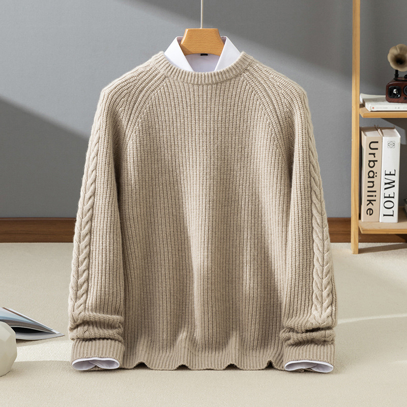 24 Winter Twist Cashmere Sweater for Husband Men's Crewneck Five-pin Thickened Warm Fleece New Warm Base Shirt - Image 9