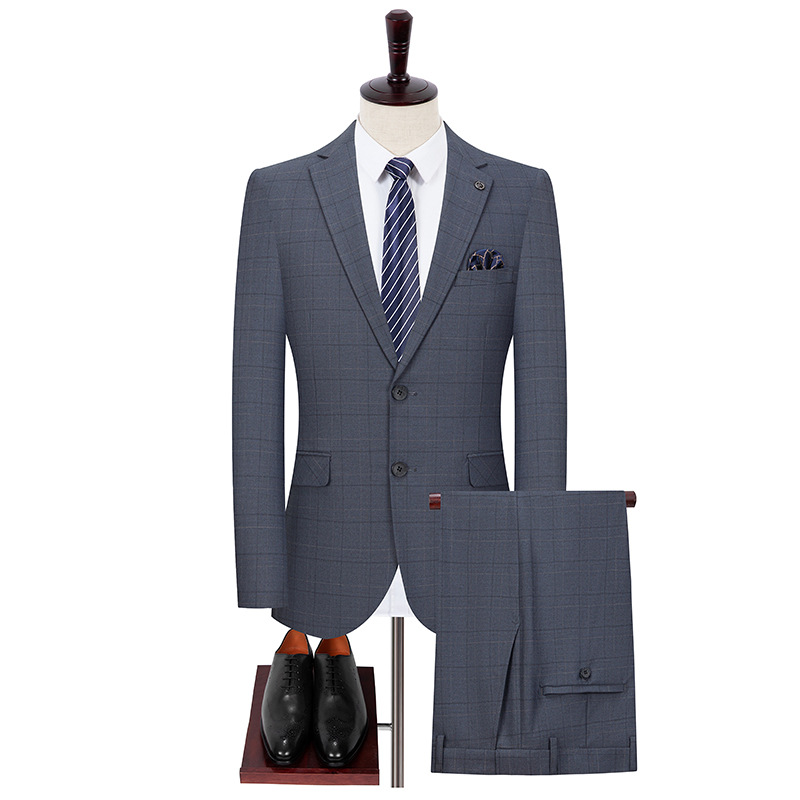 Blue Plaid Suit Set for Men, Wrinkle-Free Business Suit for Young and Middle-Aged Men, Suitable for Weddings and Banquets, Made of High-Quality Suit Fabric - Image 7