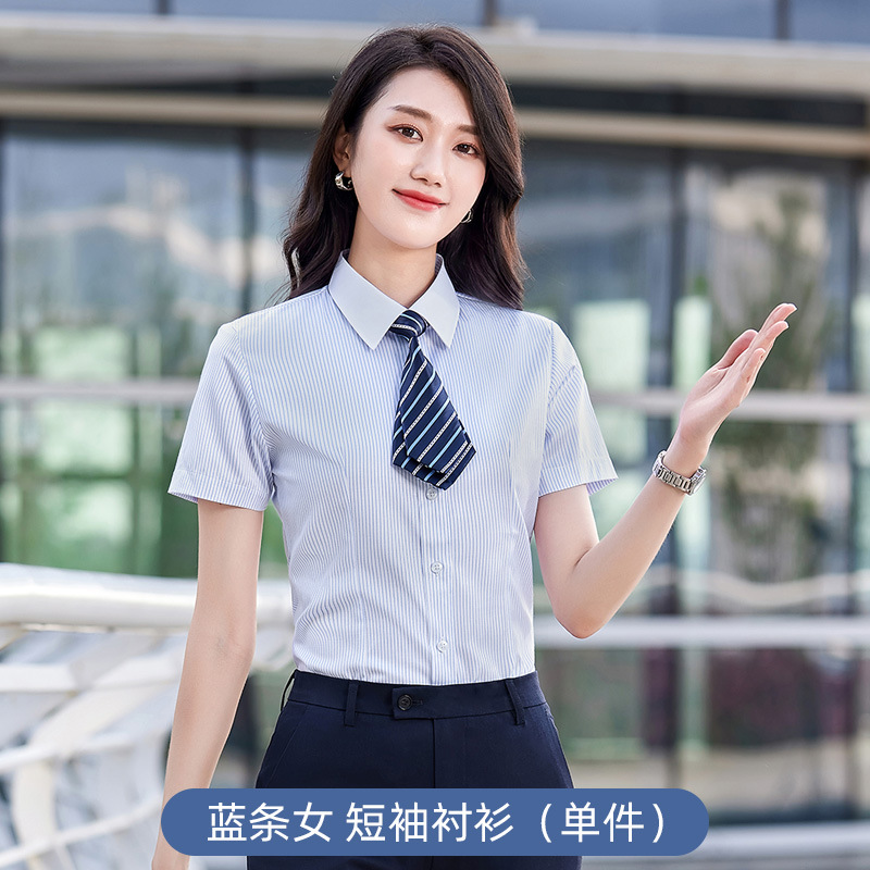 Teacher Work Clothes Stripesd Cotton Shirt Business Formal Wear Men and Women Same Style Professional Clothes Shirt Long Short Sleeve Work Clothes Summer - Image 11