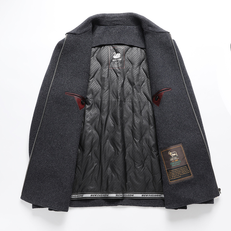 Autumn and Winter new men's cashmere jacket middle-aged lapel dad's goose down detachable liner woolen jacket coat - Image 5