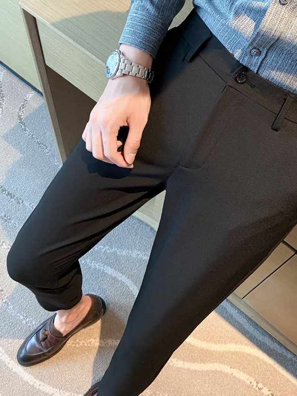 Korean Style Small Suit Pants Men's Summer Thin Pants Straight Business Casual Pants Cropped Black Men's Suit Pants - Image 3