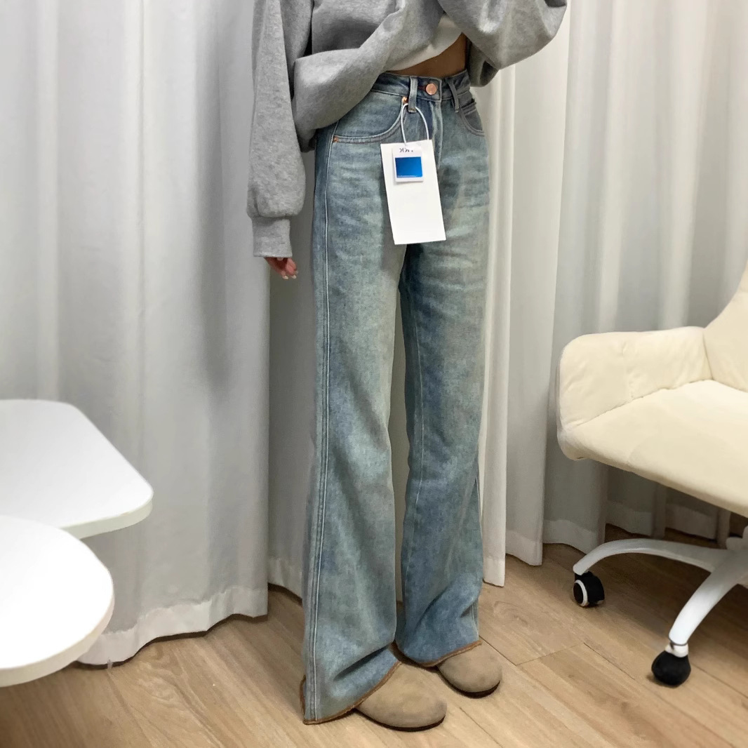 Light Blue Non-Leg-Fitting Bootcut Jeans for Women 2024 New Large Size Fat mm High Waist Loose Slimming Look Flared Pants - Image 4