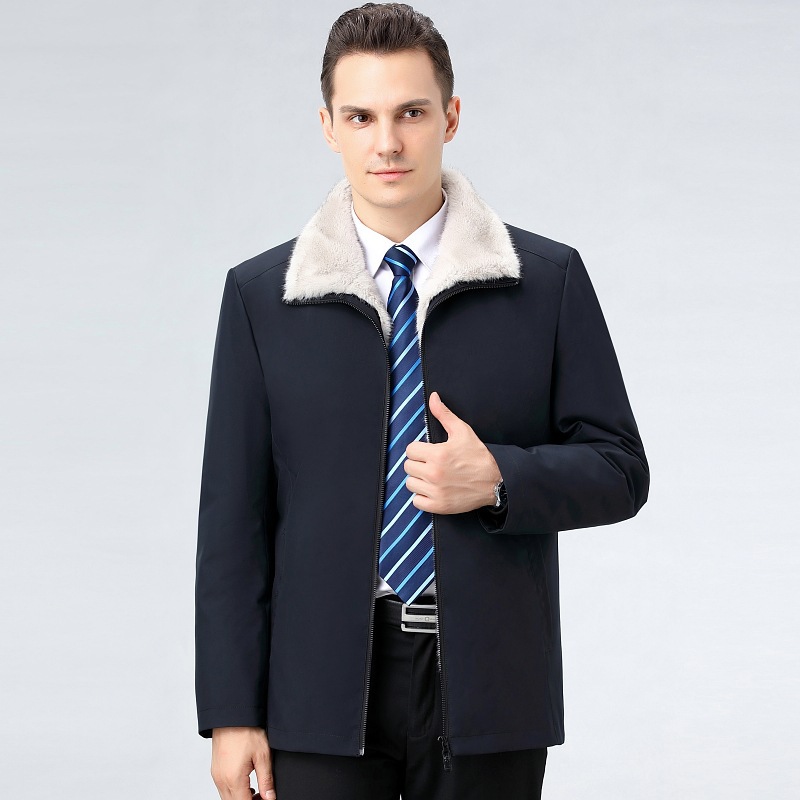 24 Winter Men's Parka Jacket for Middle-Aged Men, Short Style with a Turn-Down Collar, Silver Blue Mink Lining, Fashionable Cold-Proof Fur Coat for Men - Image 2