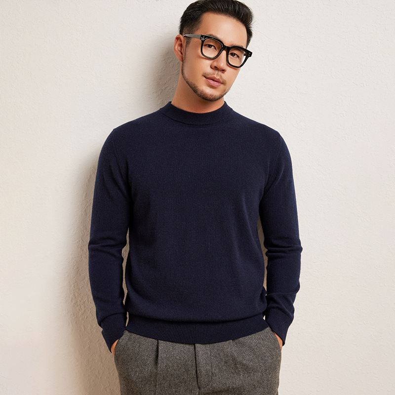 100% Pure Cashmere Men's Half Turtleneck Loose Casual Pure Color Business Urban Bottoming Knitwear Autumn and Winter New Style - Image 2