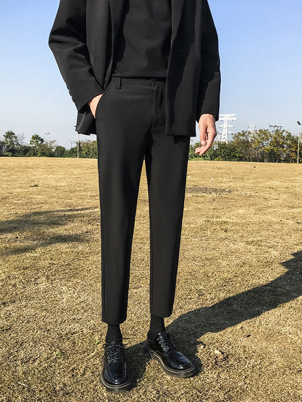 Casual Trousers Men's Small Western Trousers Autumn and Winter Business Slim-fit High-end Youth Trendy Pants Small Straight Suit Pants - Image 2