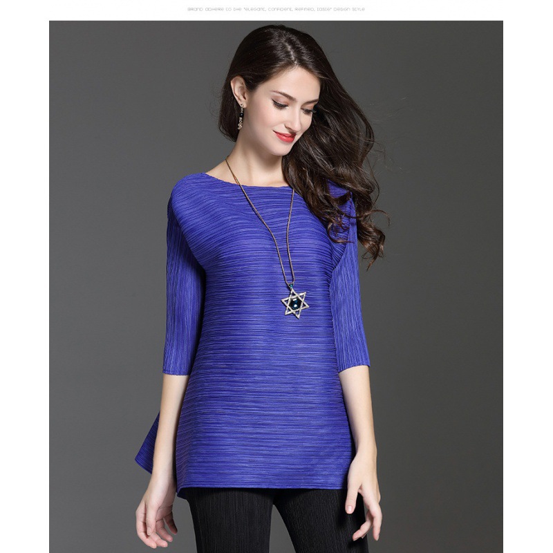 2026 Spring and Autumn New Style Three-Quarter Sleeve Versatile Top Simple T-Shirt Trendy Plus Size Loose Pleated Women's Clothing - Image 9
