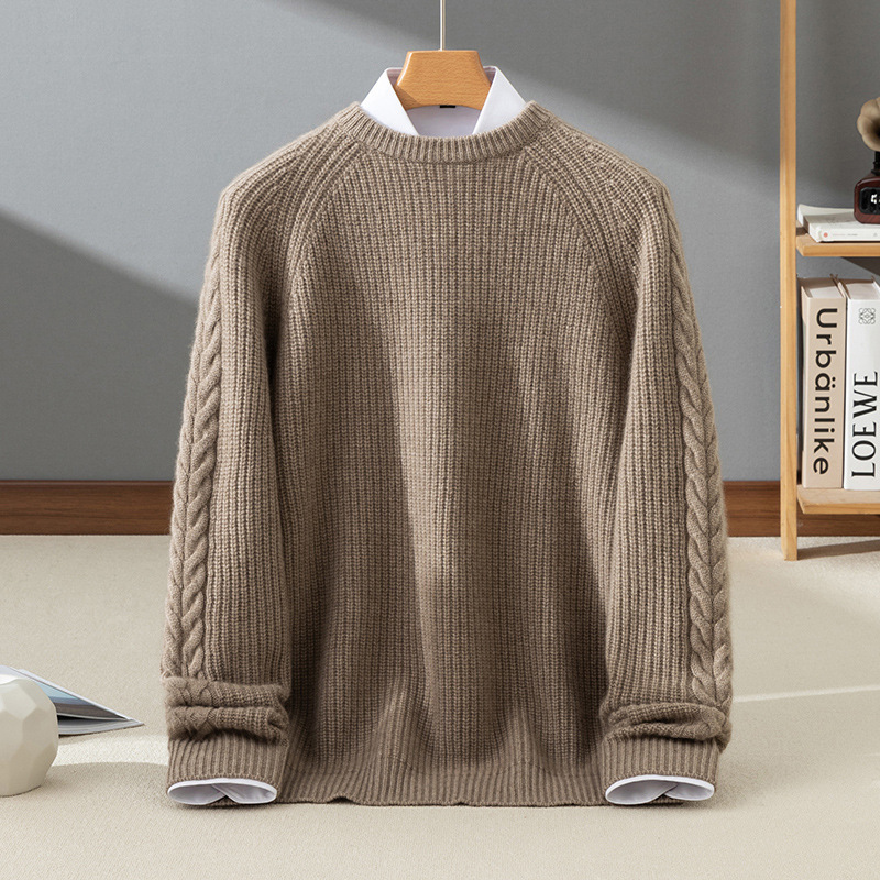 24 Winter Twist Cashmere Sweater for Husband Men's Crewneck Five-pin Thickened Warm Fleece New Warm Base Shirt - Image 8