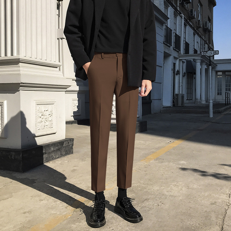 Autumn Cropped Dress Pants for Men, Wrinkle-Resistant, Stretchy, Slim-Fit, Straight-Leg, Trendy Casual Suit Pants - Image 7