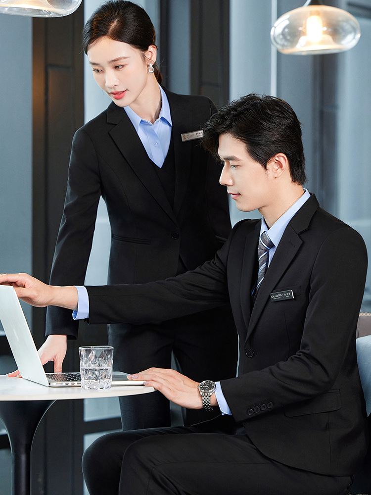 Four Seasons Black Men's Suit suit Business Blue Dress Work Clothes Three-Piece Work Gray Men's Suit - Image 2