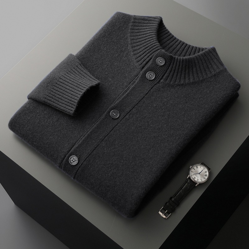 Cashmere Thickened Mock Collar Cashmere Cardigan Men's Business Casual Knitted Cashmere Sweater Middle-aged Autumn and Winter Coat - Image 10