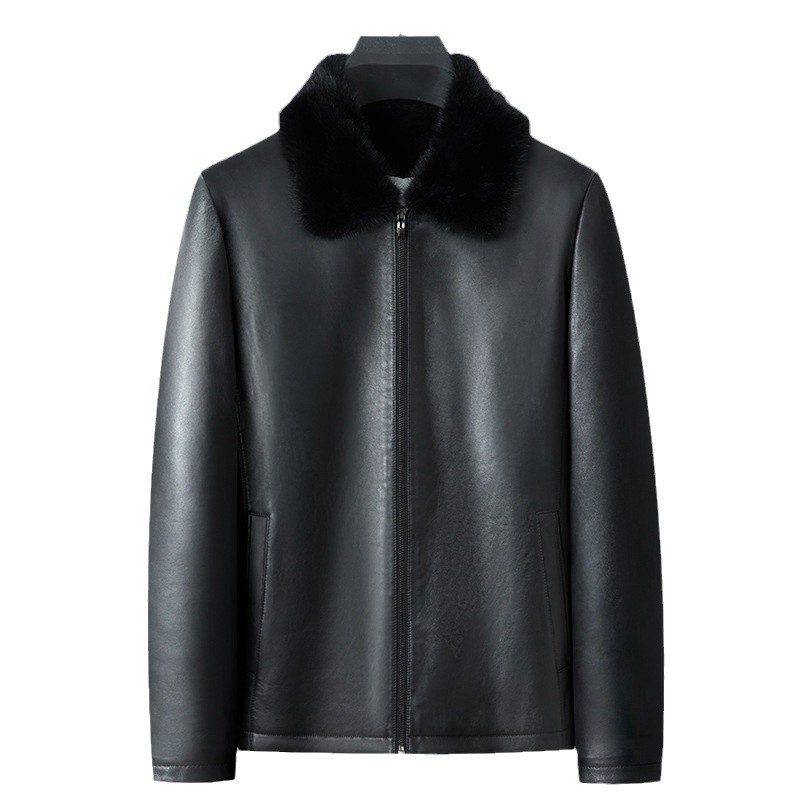 Imported Sheepskin Jacket for Middle-Aged Men with Mink Fur Lining, Wool Integrated Lapel, Short Leather Jacket, Mink Fur Coat - Image 5