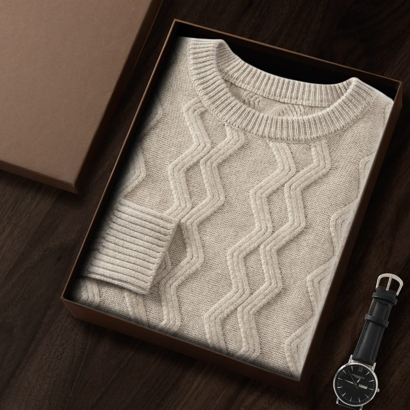 Five-stitch Triple Thickened Diamond-shaped Crewneck Mountain Cashmere Sweater Men's Autumn and Winter Casual Loose Cashmere Knitted Sweater - Image 11