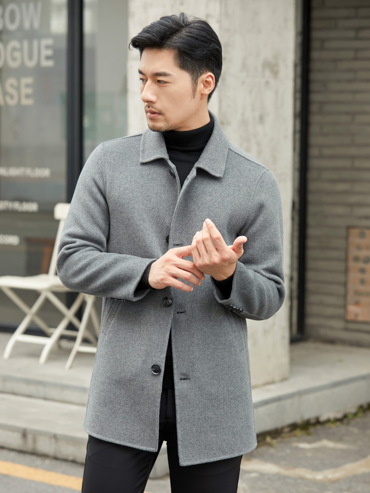 Men's Business Square Collar Double-Sided Wool Coat, 100% Wool, Hand-Sewn Pure Wool Mid-Length Style - Image 5