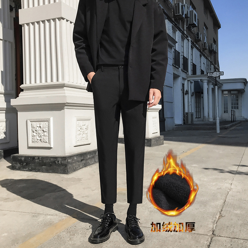 fleece-lined Small Trousers Men's Slim-fit Four-sided Elastic Autumn and Winter New Casual Men's Straight Suit Pants Non-ironing Coulter Pants - Image 8