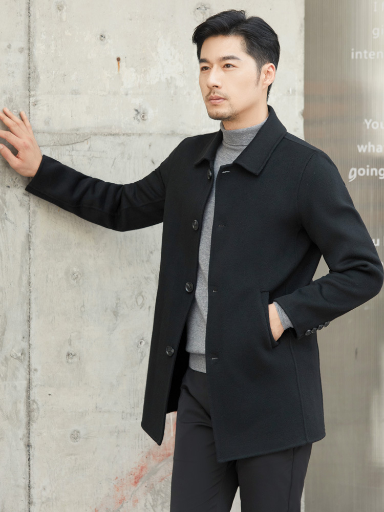 Men's Business Square Collar Double-Sided Wool Coat, 100% Wool, Hand-Sewn Pure Wool Mid-Length Style - Image 4