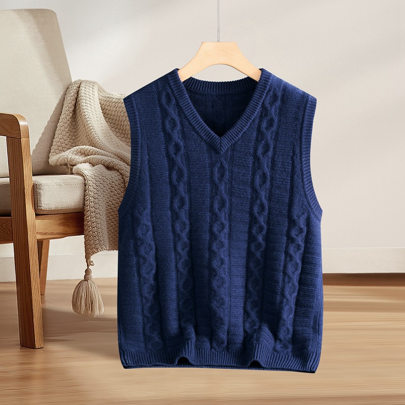 Thickened Twisted V Neck Vest Vest Waistoutwear Warm Sweater Vest Cashmere Men's Sleeveless Knitted Vest - Image 8