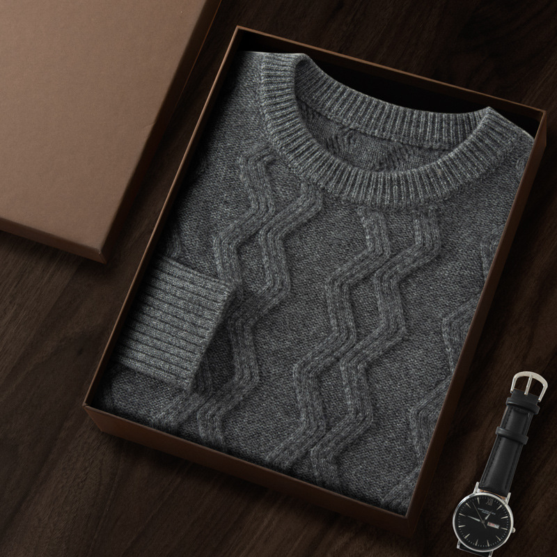 Five-stitch Triple Thickened Diamond-shaped Crewneck Mountain Cashmere Sweater Men's Autumn and Winter Casual Loose Cashmere Knitted Sweater - Image 9