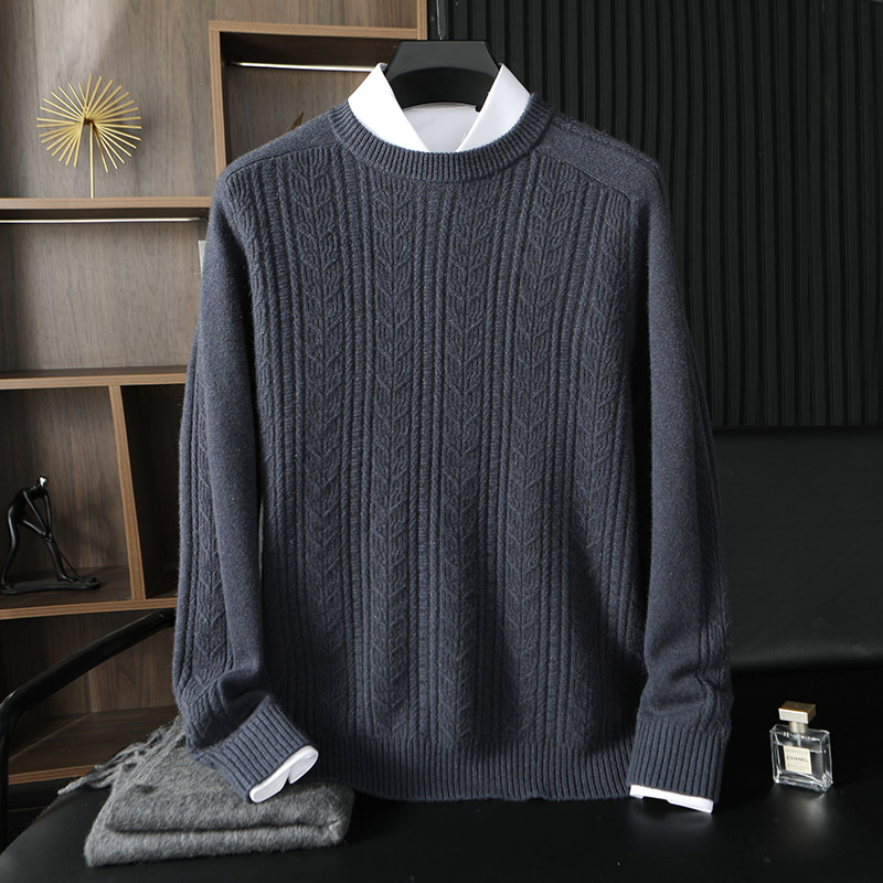 Autumn and Winter New 100 Pure Mountain Cashmere Sweater Men's Round Neck Light Luxury Thickened Jacquard Cashmere Sweater Knitted Cashmere Sweater - Image 7