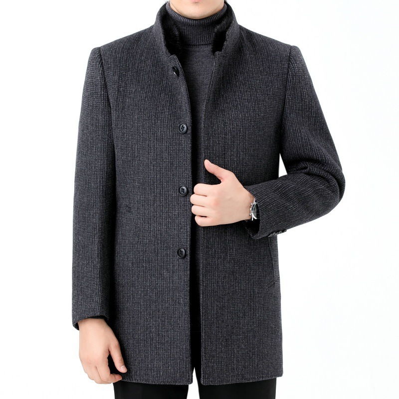 Winter Thickeneded Double-Sided Cashmere Outwear for Men, Warm down Lining, Mid-Length Men's Wool Mink Fur Collar Jacket - Image 3