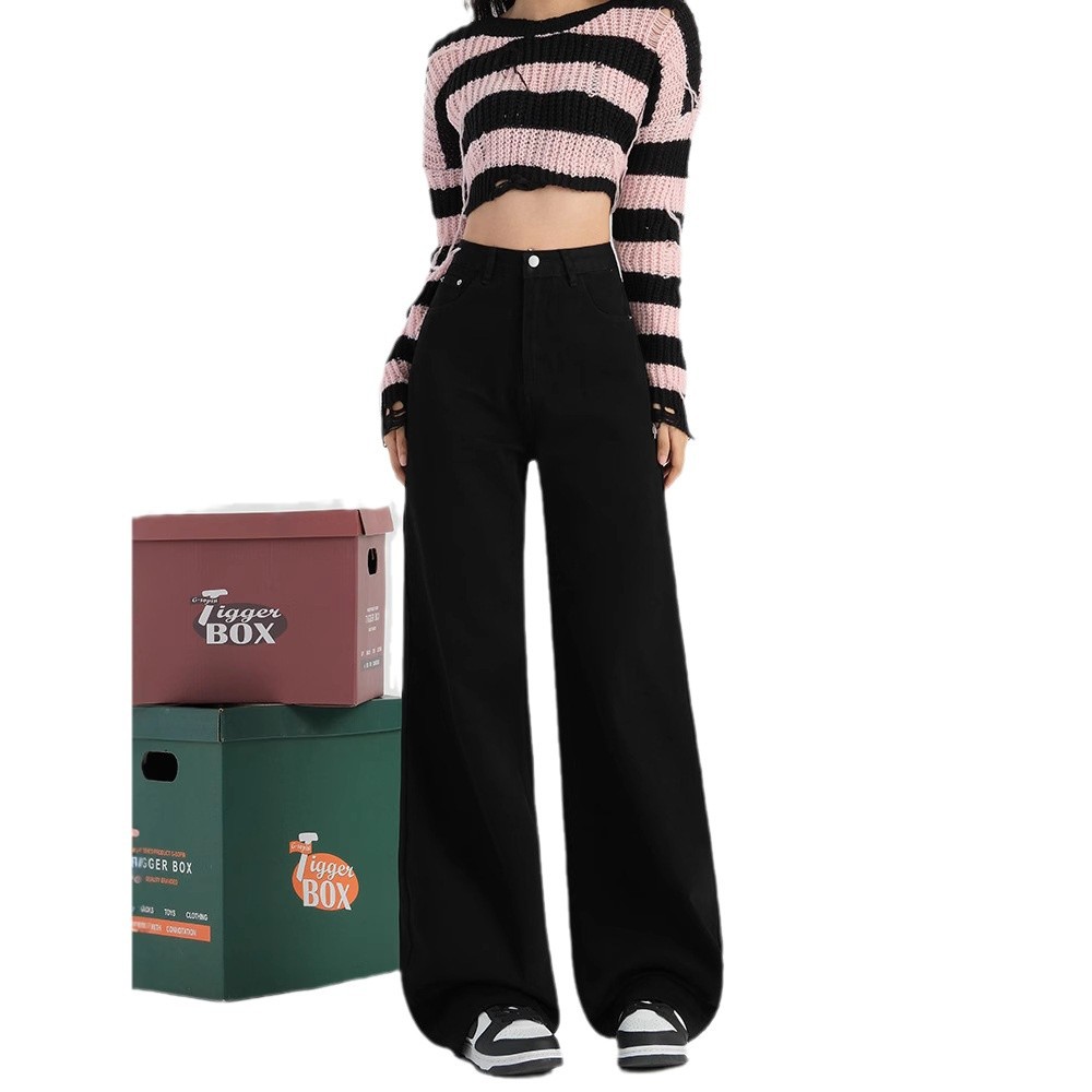 Black Loose Straight Leg Jeans Women's Autumn and Winter New High Waist Slimming Basic Versatile Narrow Wide Leg Pants - Image 5