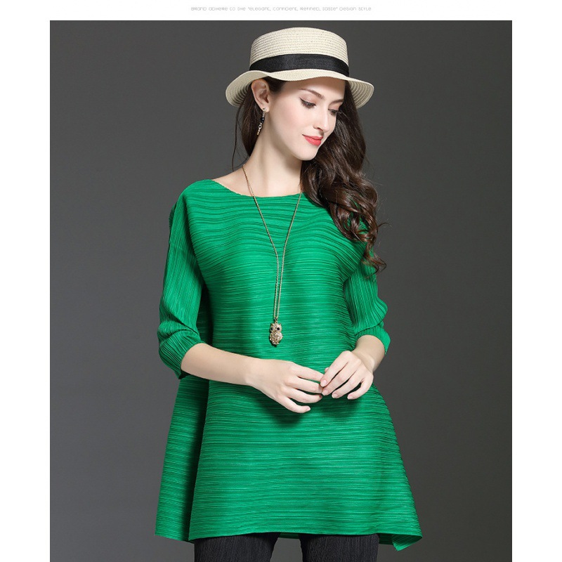 2026 Spring and Autumn New Style Three-Quarter Sleeve Versatile Top Simple T-Shirt Trendy Plus Size Loose Pleated Women's Clothing - Image 8