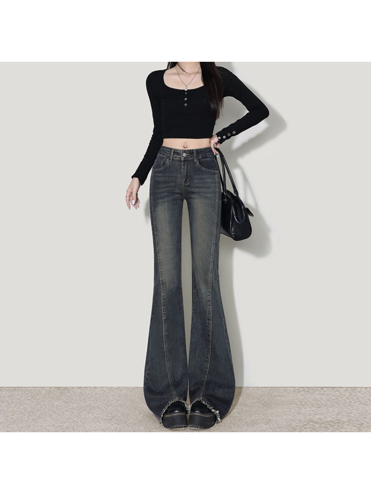 Micro-Flared Jeans for Women 2025 New Autum High-Waisted Slimming Look Horseshoe Pants Raw Edge Pants - Image 17