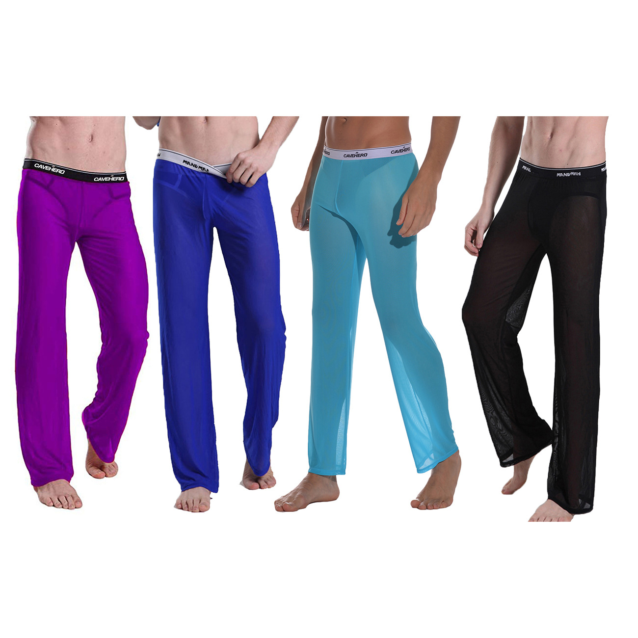 Casual trousers sexy see-through mesh trousers cropped wide-leg pants men's sports pants yoga ultra-thin pants men