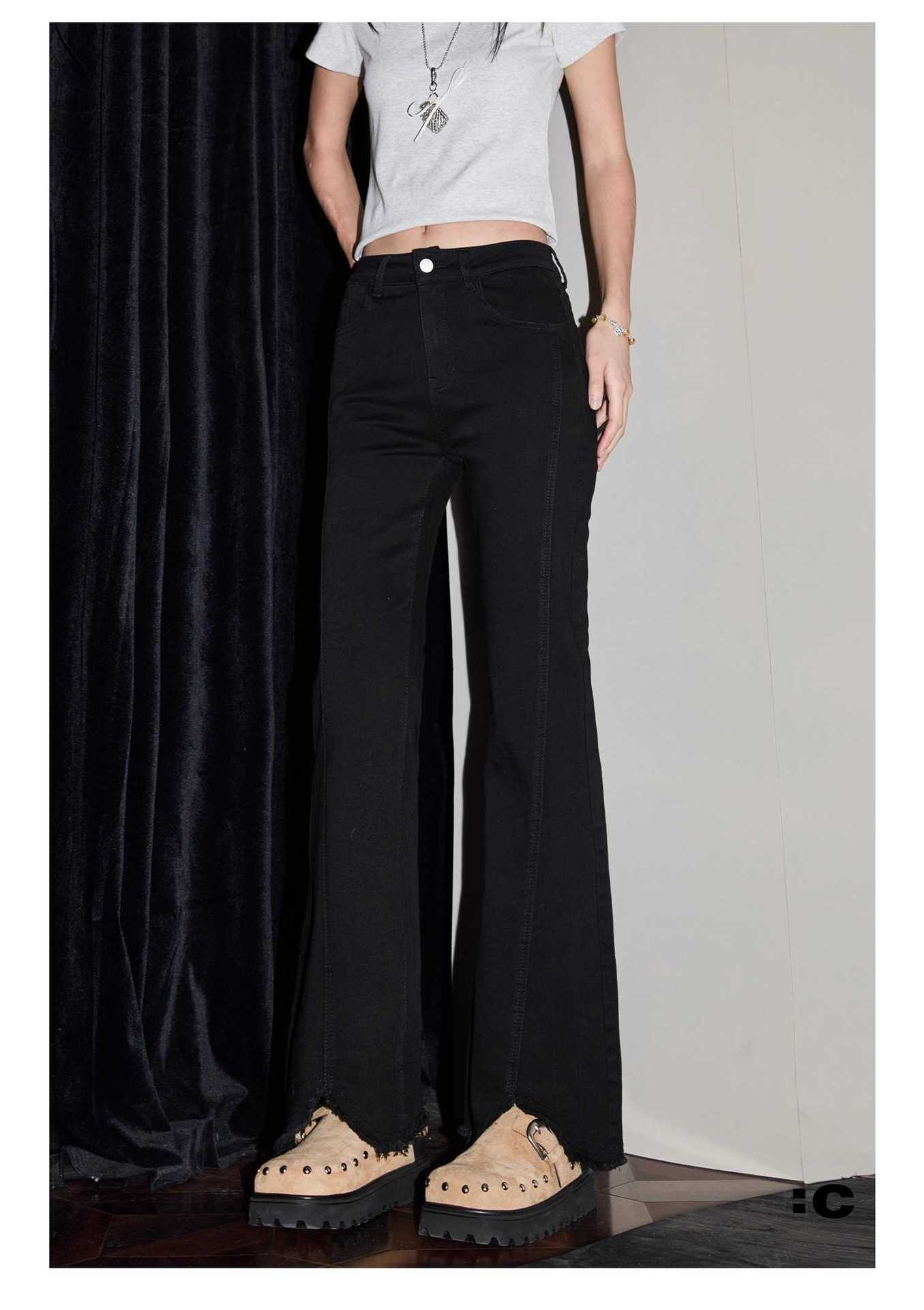 Light-Colored Raw Edge Bootcut Jeans for Women 2025 New Spring High-Waisted Petite Bell-Bottom Jeans for Women - Image 7