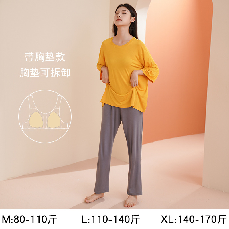Women's Modal Pajamas Spring Long Sleeve Set with Chest Pads Pure Desire Plus Size Lace 2026 New Spring and Autumn Homewear - Image 39