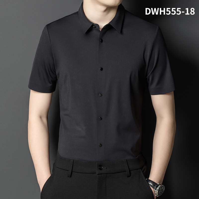 Summer New Vertical Striped Shirt for Men, Short-Sleeved Business Casual High-Elastic Seamless Shirt, Slim Fit Light Business - Image 21