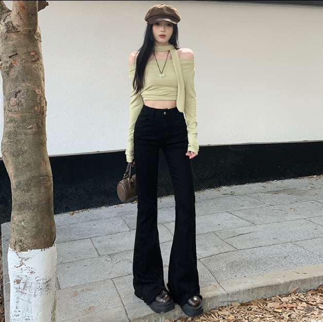 Micro-Flared Jeans for Women 2025 New Autum High-Waisted Slimming Look Horseshoe Pants Raw Edge Pants - Image 12