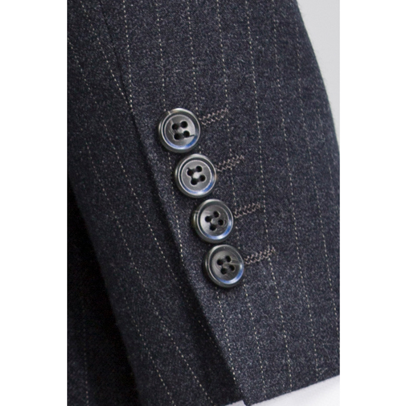 Double Breasted Suit Men's Suit British Grey Stripe Business Casual Suit Men's Dress Slim-fit Groom Wedding Dress - Image 5