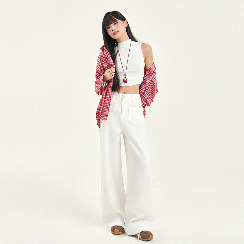 High Waist Pocket Design Loose Slim Wide Leg Pants Women's All-match Straight Tube Dipped 2025 New Spring Festival Jeans - Image 7