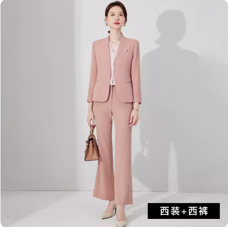 Spring and Autumn New Pink Elegant Goddess Fan Professional Suit Fashion Collarless Broadcasting Host Dress Dress - Image 10