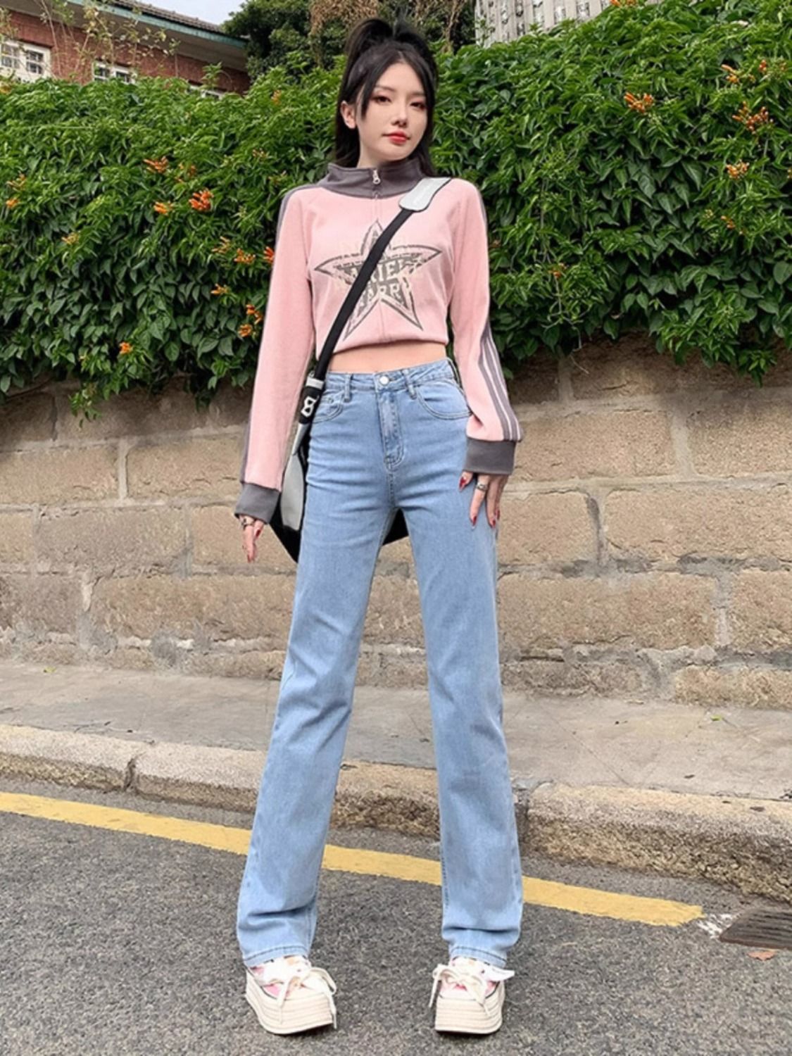 Light Blue Straight Jeans for Women Spring New Loose Pants Elastic Waist Casual American High Street Wide Leg Pants - Image 2
