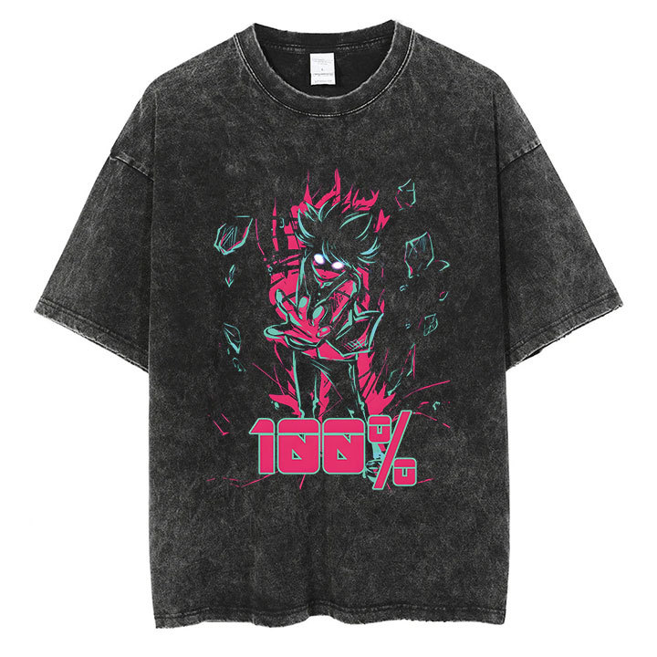 Anime Mob Psycho 100 Washed Tshirt Men Streetwear Harajuku g - Image 2