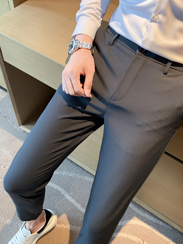 Korean Style Small Suit Pants Men's Summer Thin Pants Straight Business Casual Pants Cropped Black Men's Suit Pants - Image 2