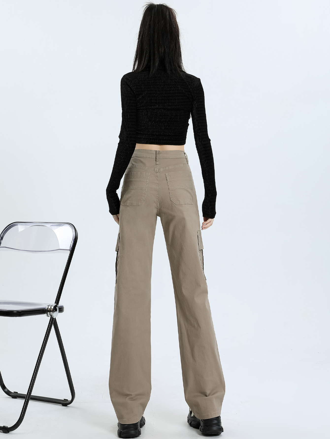 American Style Overalls Women's 2025 New Style Hot Girl Design Sense Multi-Pocket High Waist Loose Casual Wide Leg Straight Pants - Image 5