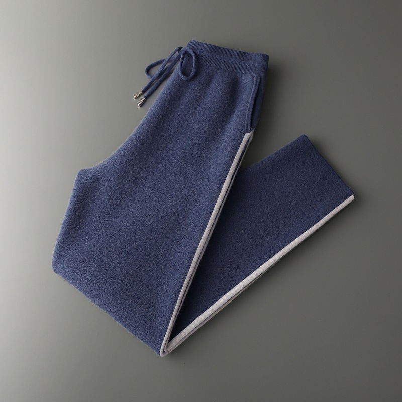 Autumn and Winter Thickeneded Four-Flat Wear-Resistant Cashmere Knitted Pants for Men with Pockets, Elastic Waist, Lace-Up Pure Color Pants - Image 8