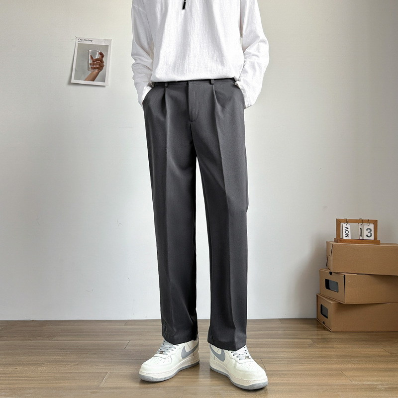 Autumn and Winter Wide Leg Small Western Pants Men's Trendy Brand Suit Pants Hanging High-end Sense Dress Nine-point Casual Fleece Pants - Image 6
