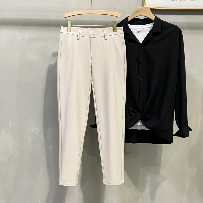 Dipped Trousers Men's Mid-Waist Small Straight Korean Style Light Mature Business Suit Long Pants Ankle-Length Pants Casual Pants Fleece-Lapped Pants - Image 10